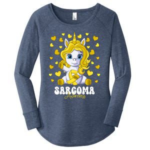 Sarcoma Awareness Month Yellow Ribbon Unicorn Great Gift Women's Perfect Tri Tunic Long Sleeve Shirt