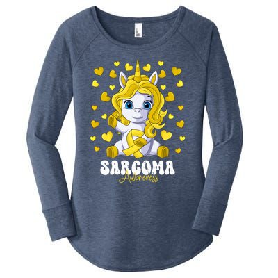 Sarcoma Awareness Month Yellow Ribbon Unicorn Great Gift Women's Perfect Tri Tunic Long Sleeve Shirt