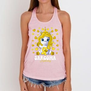 Sarcoma Awareness Month Yellow Ribbon Unicorn Great Gift Women's Knotted Racerback Tank