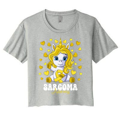 Sarcoma Awareness Month Yellow Ribbon Unicorn Great Gift Women's Crop Top Tee