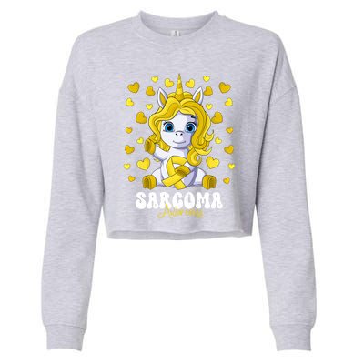 Sarcoma Awareness Month Yellow Ribbon Unicorn Great Gift Cropped Pullover Crew