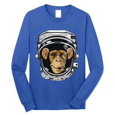 Space Astronaut Monkey Wearing Helmet Smoking A Joint Gift Long Sleeve Shirt