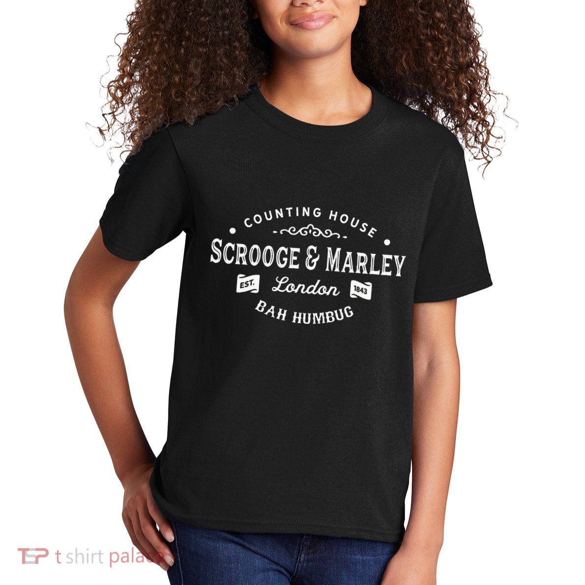 Scrooge And Marley Counting House Christmas Carol Bah Humbug Kids T-Shirt