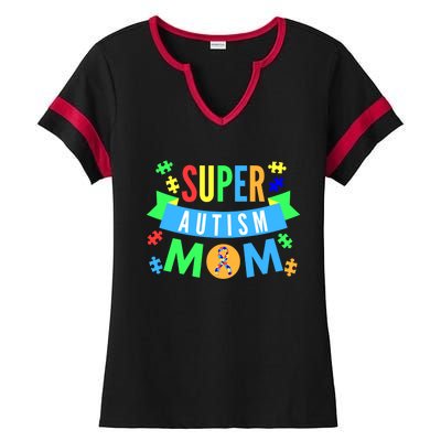 Super Autism Mom For Mothers Raising Awareness And Support Gift Ladies Halftime Notch Neck Tee