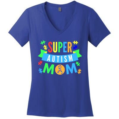 Super Autism Mom For Mothers Raising Awareness And Support Gift Women's V-Neck T-Shirt