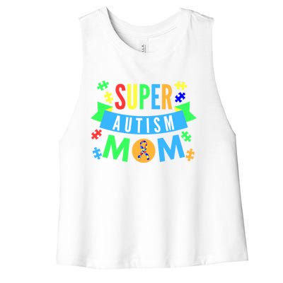 Super Autism Mom For Mothers Raising Awareness And Support Gift Women's Racerback Cropped Tank