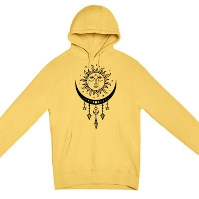 Sun And Moon Celestial Boho Mystical Print Witchy Magic Moon Premium Pullover Hoodie