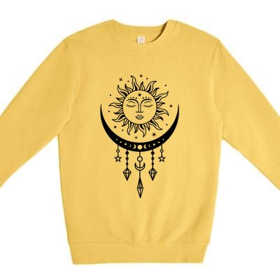 Sun And Moon Celestial Boho Mystical Print Witchy Magic Moon Premium Crewneck Sweatshirt