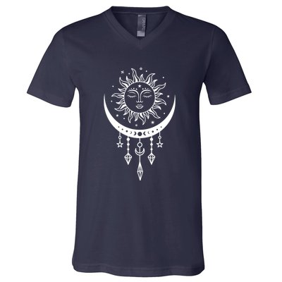 Sun And Moon Celestial Boho Mystical Print Witchy Magic Moon V-Neck T-Shirt