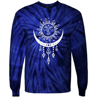 Sun And Moon Celestial Boho Mystical Print Witchy Magic Moon Tie-Dye Long Sleeve Shirt