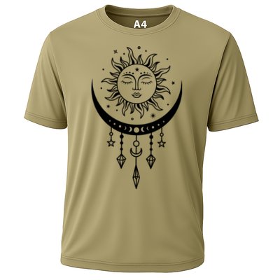 Sun And Moon Celestial Boho Mystical Print Witchy Magic Moon Cooling Performance Crew T-Shirt