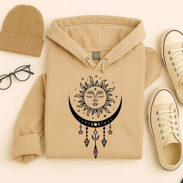 Sun And Moon Celestial Boho Mystical Print Witchy Magic Moon Hoodie