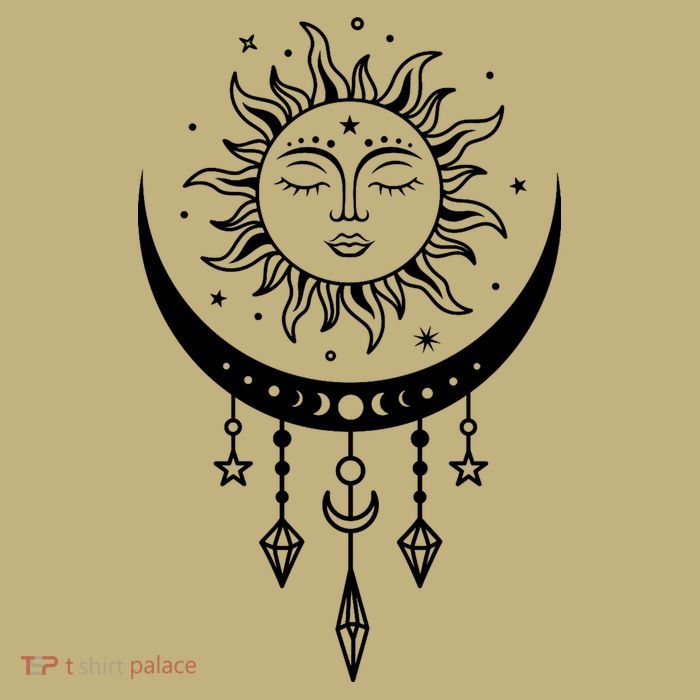 Sun And Moon Celestial Boho Mystical Print Witchy Magic Moon Button