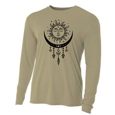 Sun And Moon Celestial Boho Mystical Print Witchy Magic Moon Cooling Performance Long Sleeve Crew