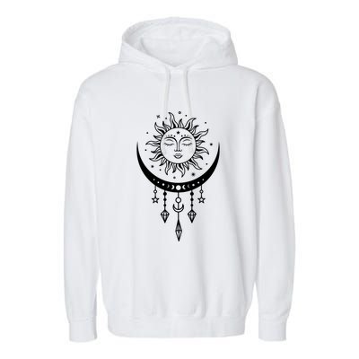 Sun And Moon Celestial Boho Mystical Print Witchy Magic Moon Garment-Dyed Fleece Hoodie