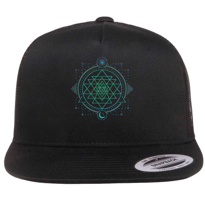Sun And Moon Chakra Geometry Sri Yantra Flat Bill Trucker Hat