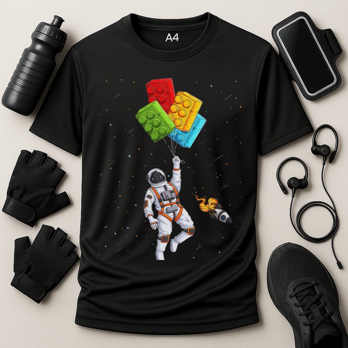 Space Astronaut Master Builder Funny Building Blocks Bricks Cooling Performance Crew T-Shirt