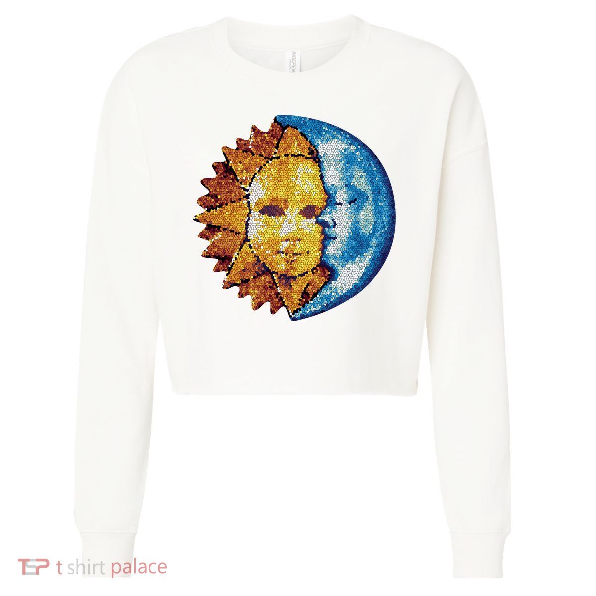 Sun And Moon Mosaic Astrology Cropped Pullover Crew