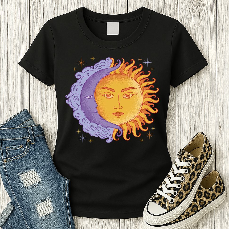 Sun And Moon Sky Womens T-Shirt