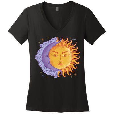 Sun And Moon Sky Women's V-Neck T-Shirt