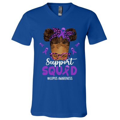 Supportsquad Afro Messy Bun Leopard Lupus Awareness Meaningful Gift V-Neck T-Shirt