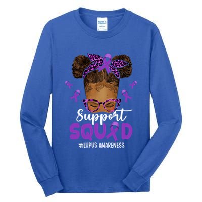 Supportsquad Afro Messy Bun Leopard Lupus Awareness Meaningful Gift Tall Long Sleeve T-Shirt
