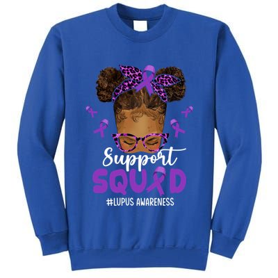 Supportsquad Afro Messy Bun Leopard Lupus Awareness Meaningful Gift Tall Sweatshirt