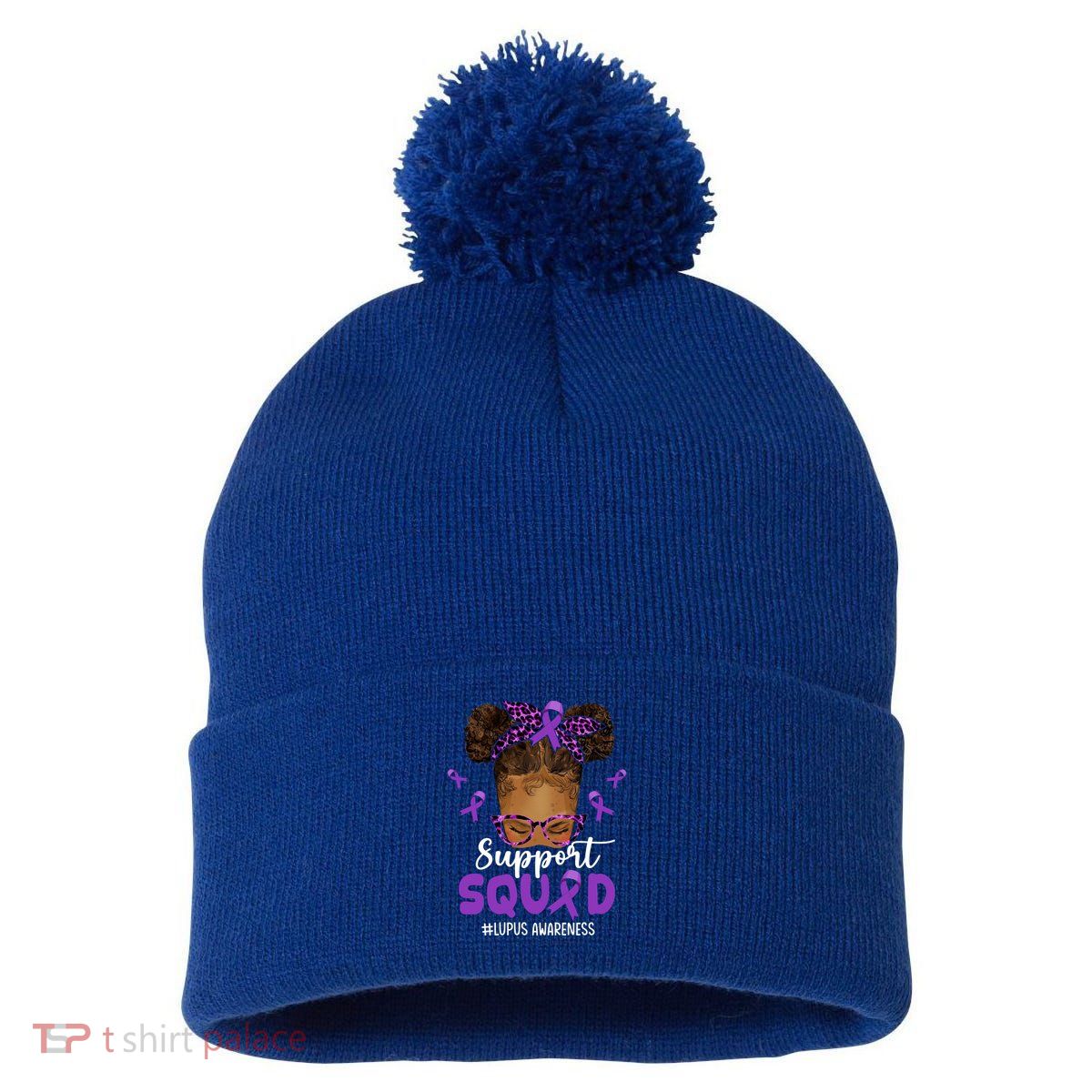 Supportsquad Afro Messy Bun Leopard Lupus Awareness Meaningful Gift Pom Pom 12in Knit Beanie