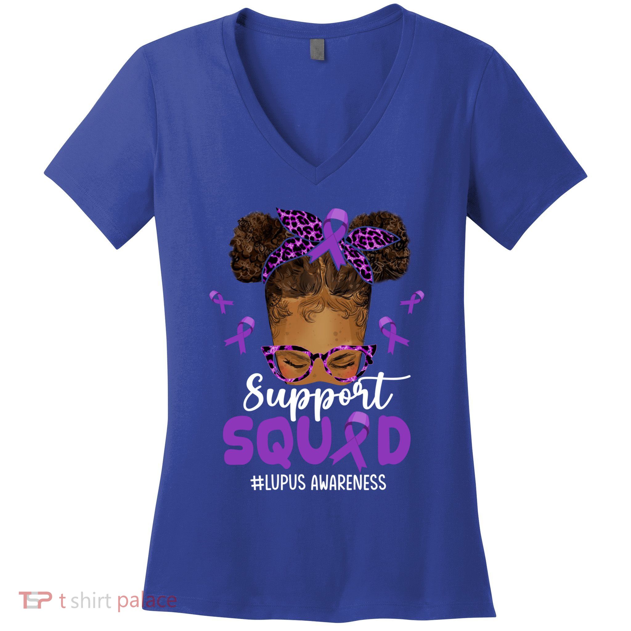Supportsquad Afro Messy Bun Leopard Lupus Awareness Meaningful Gift Women's V-Neck T-Shirt
