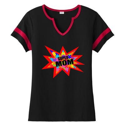 Super Autism Mom Autism Superhero Awareness Ladies Halftime Notch Neck Tee