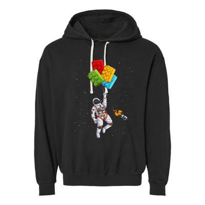 Space Astronaut Master Builder Funny Building Blocks Bricks Garment-Dyed Fleece Hoodie