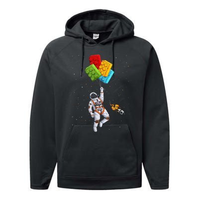 Space Astronaut Master Builder Funny Building Blocks Bricks Performance Fleece Hoodie