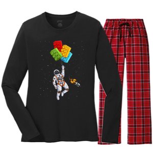 Space Astronaut Master Builder Funny Building Blocks Bricks Women's Long Sleeve Flannel Pajama Set 