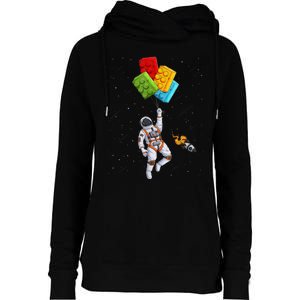 Space Astronaut Master Builder Funny Building Blocks Bricks Womens Funnel Neck Pullover Hood