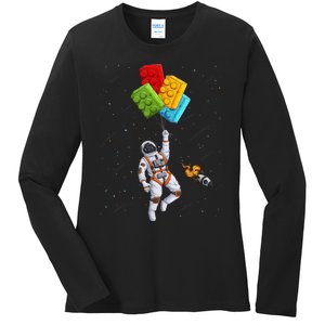 Space Astronaut Master Builder Funny Building Blocks Bricks Ladies Long Sleeve Shirt