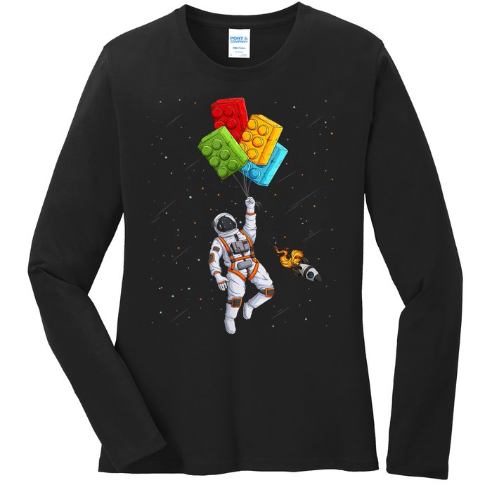 Space Astronaut Master Builder Funny Building Blocks Bricks Ladies Long Sleeve Shirt