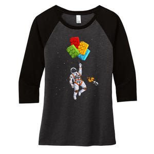 Space Astronaut Master Builder Funny Building Blocks Bricks Women's Tri-Blend 3/4-Sleeve Raglan Shirt