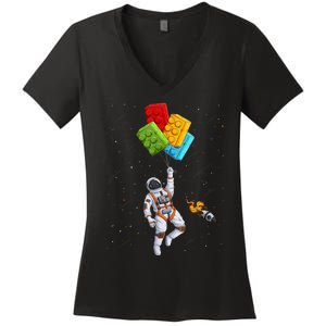 Space Astronaut Master Builder Funny Building Blocks Bricks Women's V-Neck T-Shirt