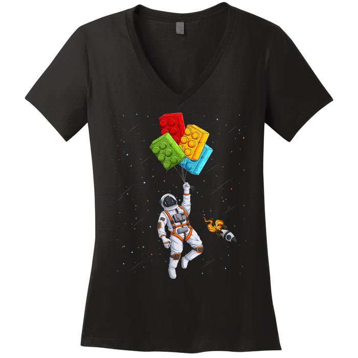 Space Astronaut Master Builder Funny Building Blocks Bricks Women's V-Neck T-Shirt