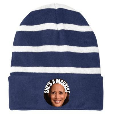 SheS A Marxist Kamala Trump 2024 Election Debate Striped Beanie with Solid Band