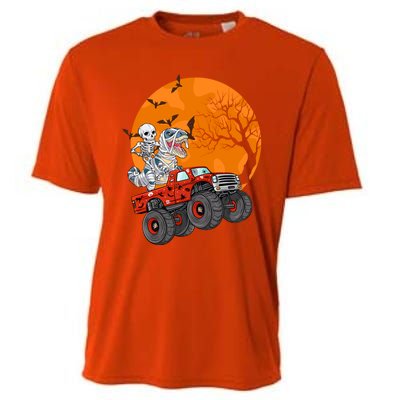 Skeleton And Mummy Dinosaur Riding Monster Truck Halloween Day Great Gift Cooling Performance Crew T-Shirt