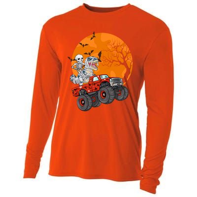 Skeleton And Mummy Dinosaur Riding Monster Truck Halloween Day Great Gift Cooling Performance Long Sleeve Crew