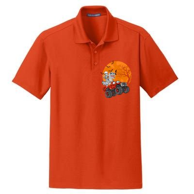 Skeleton And Mummy Dinosaur Riding Monster Truck Halloween Day Great Gift Dry Zone Grid Polo