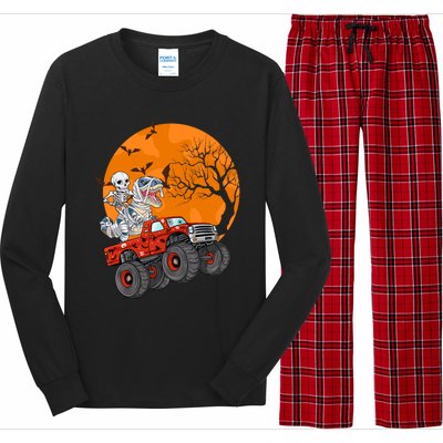 Skeleton And Mummy Dinosaur Riding Monster Truck Halloween Day Great Gift Long Sleeve Pajama Set