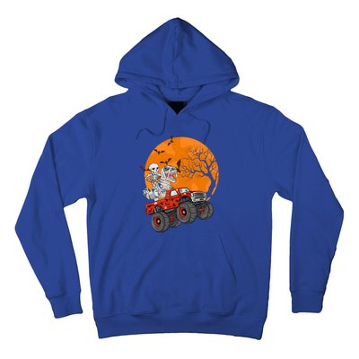 Skeleton And Mummy Dinosaur Riding Monster Truck Halloween Day Great Gift Hoodie