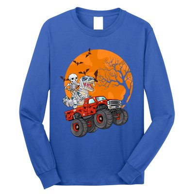 Skeleton And Mummy Dinosaur Riding Monster Truck Halloween Day Great Gift Long Sleeve Shirt