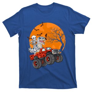 Skeleton And Mummy Dinosaur Riding Monster Truck Halloween Day Great Gift T-Shirt