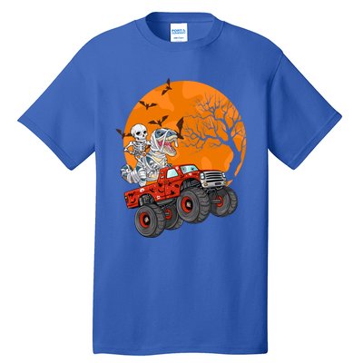 Skeleton And Mummy Dinosaur Riding Monster Truck Halloween Day Great Gift Tall T-Shirt