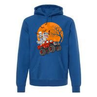 Skeleton And Mummy Dinosaur Riding Monster Truck Halloween Day Great Gift Premium Hoodie