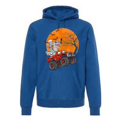 Skeleton And Mummy Dinosaur Riding Monster Truck Halloween Day Great Gift Premium Hoodie